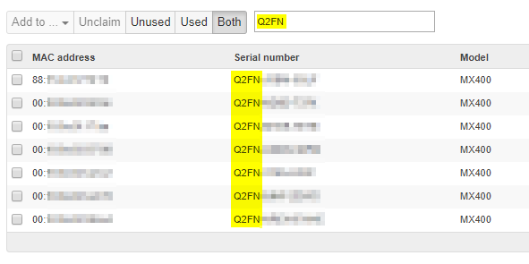 find meraki serial number from mac address