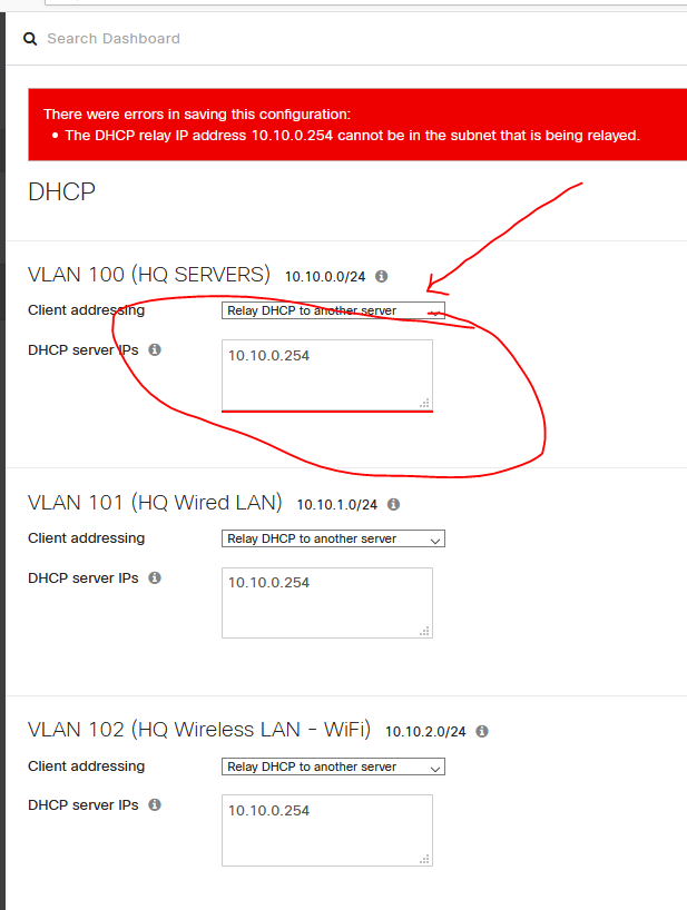 Meraki MX100 Run as DHCP or Relay DHCP to another server The Meraki