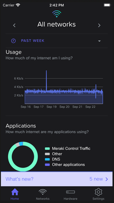 Meraki Go mobile app in dark mode