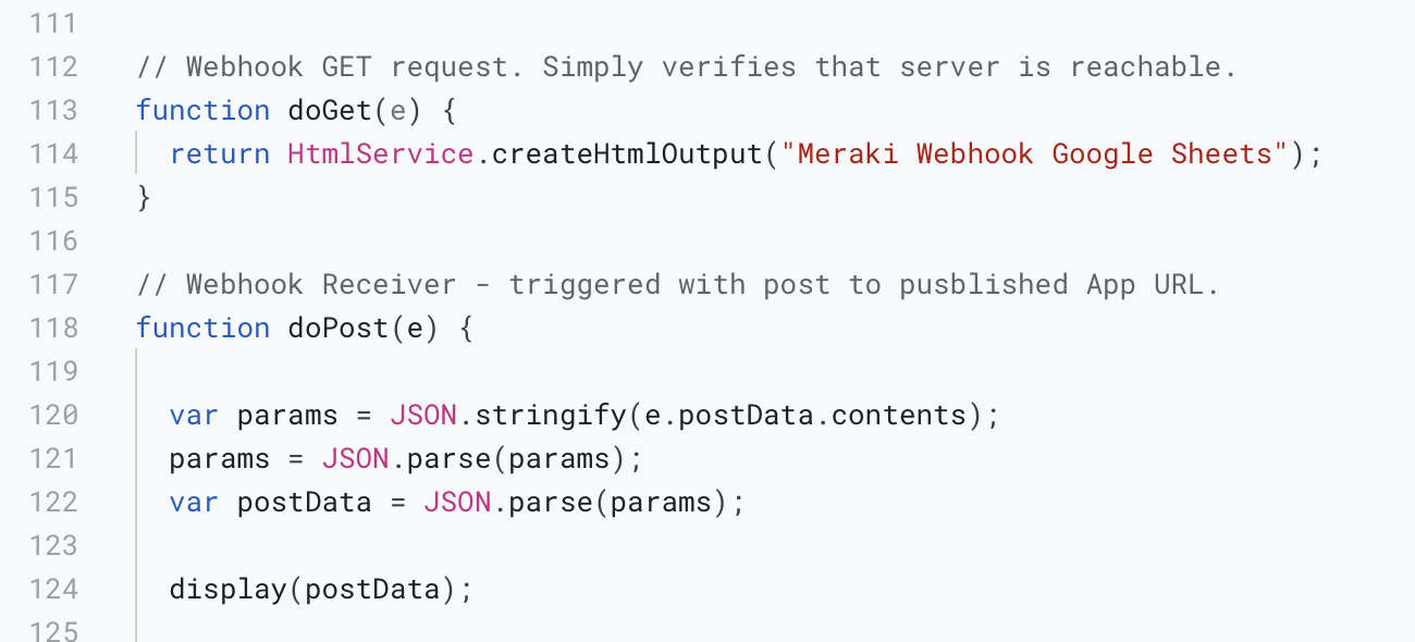 Tutorial error Meraki Dashboard Alerts with Google Sheets The