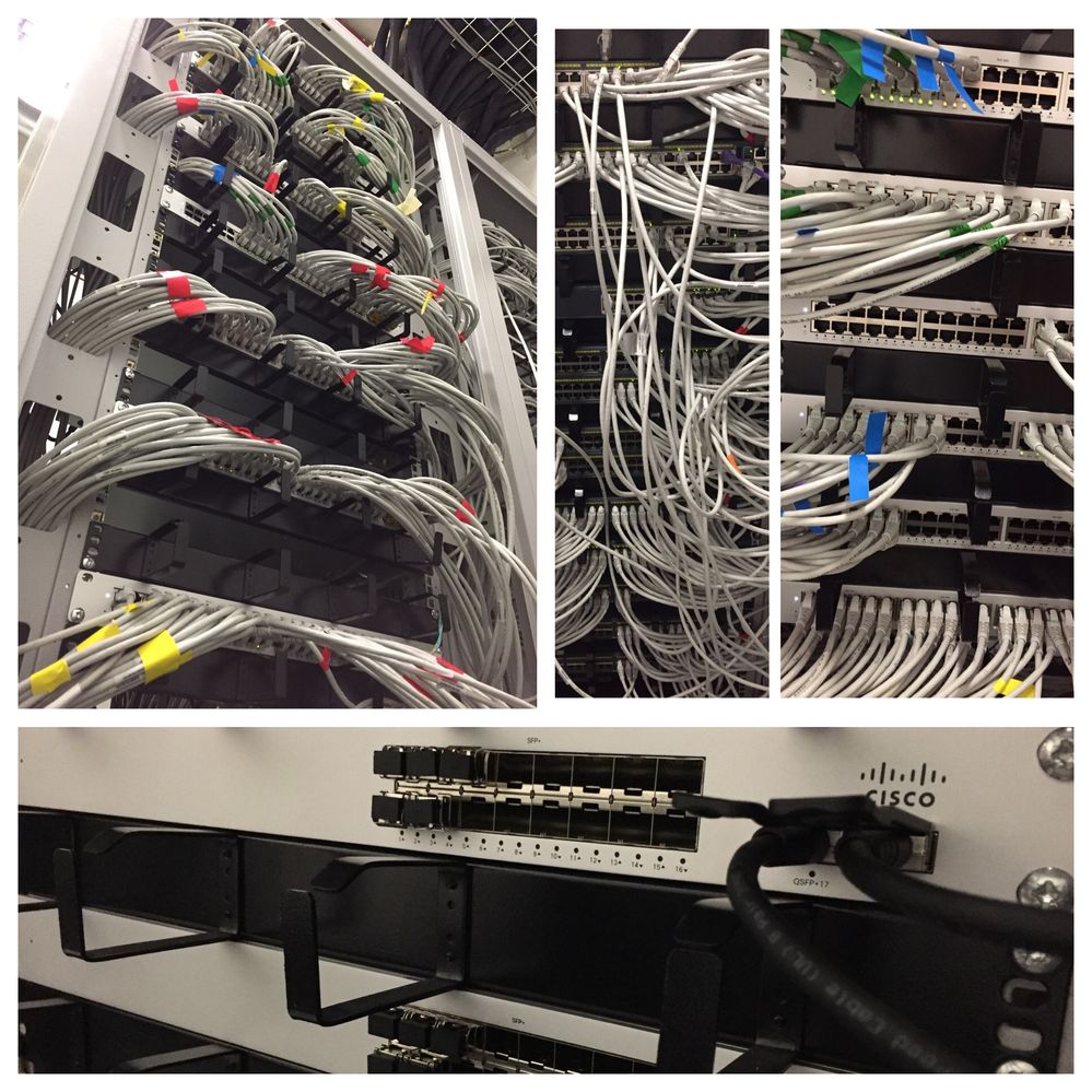 Some before and after shots.  Big tidy up across 6 hub rooms.  100+ switches replaced with Meraki