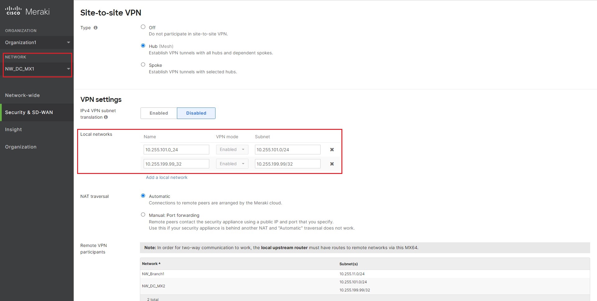 Loop of route exchange between Hubs in DCDC Failover The Meraki