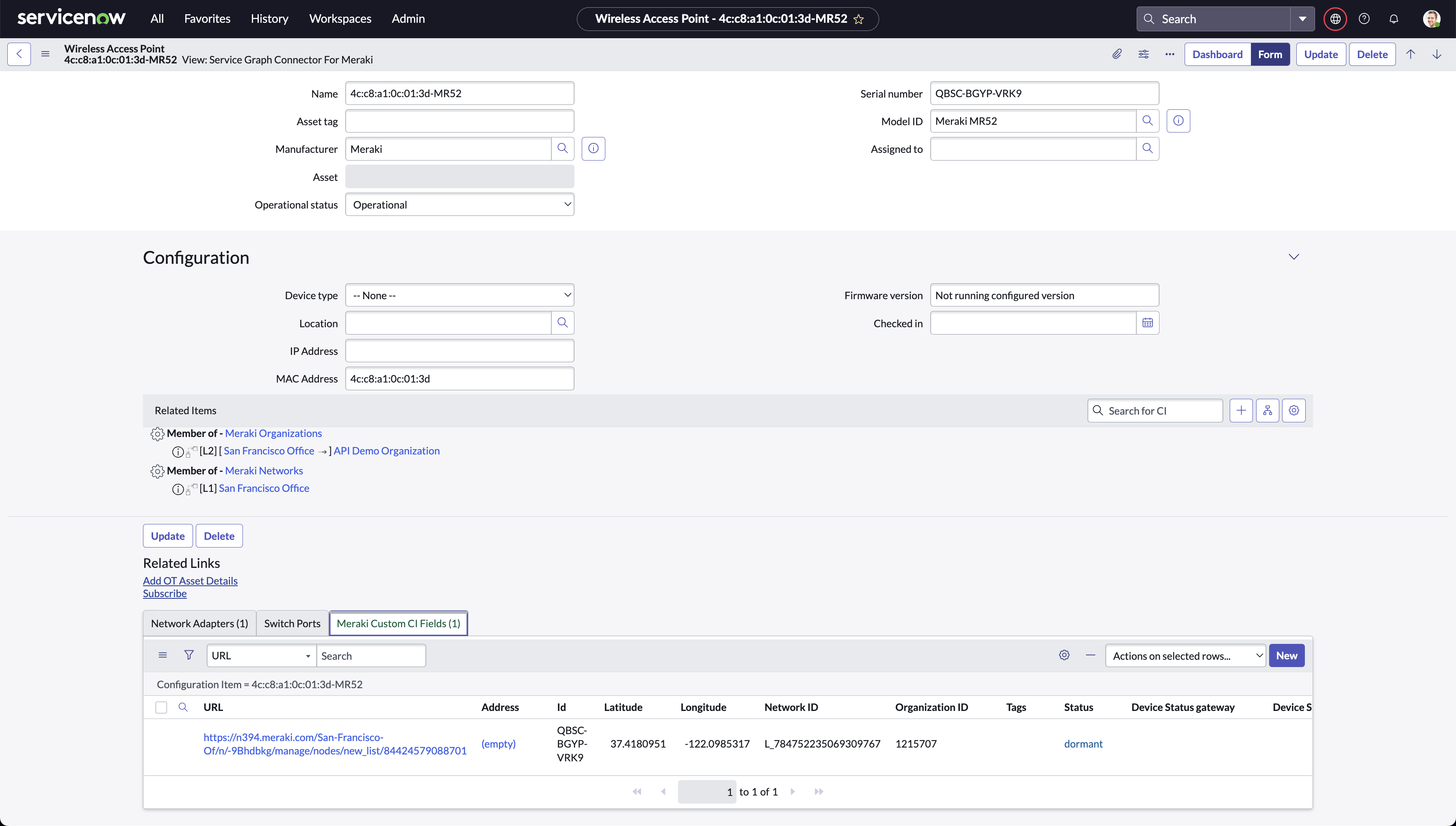 ServiceNow ServiceGraph Connector for Meraki v1.3 Released The