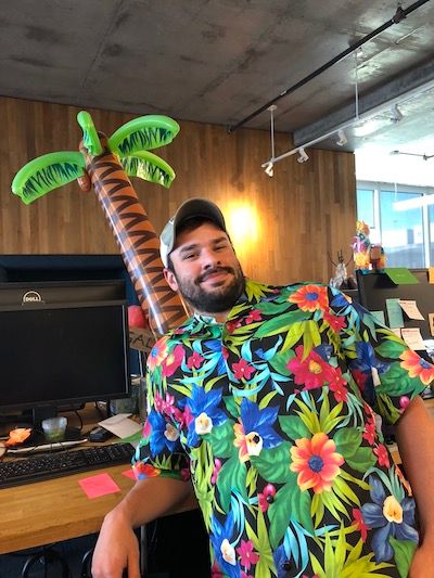 CJ modeling with our resident palm tree