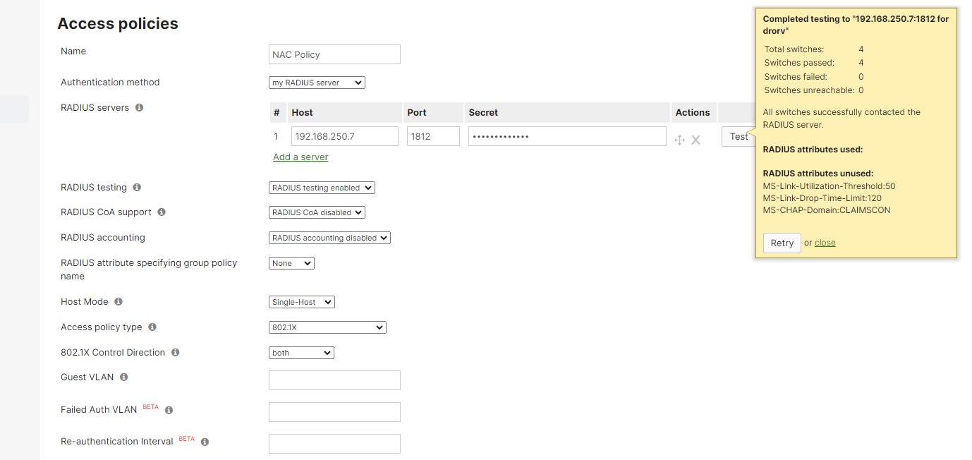 802.1x Wired connection with RADIUS server authentication The Meraki
