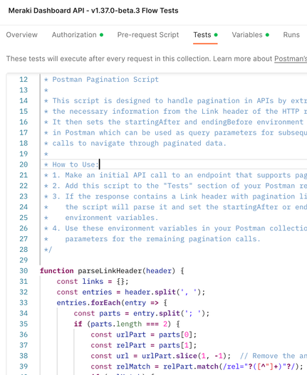 Example of script in the Tests section