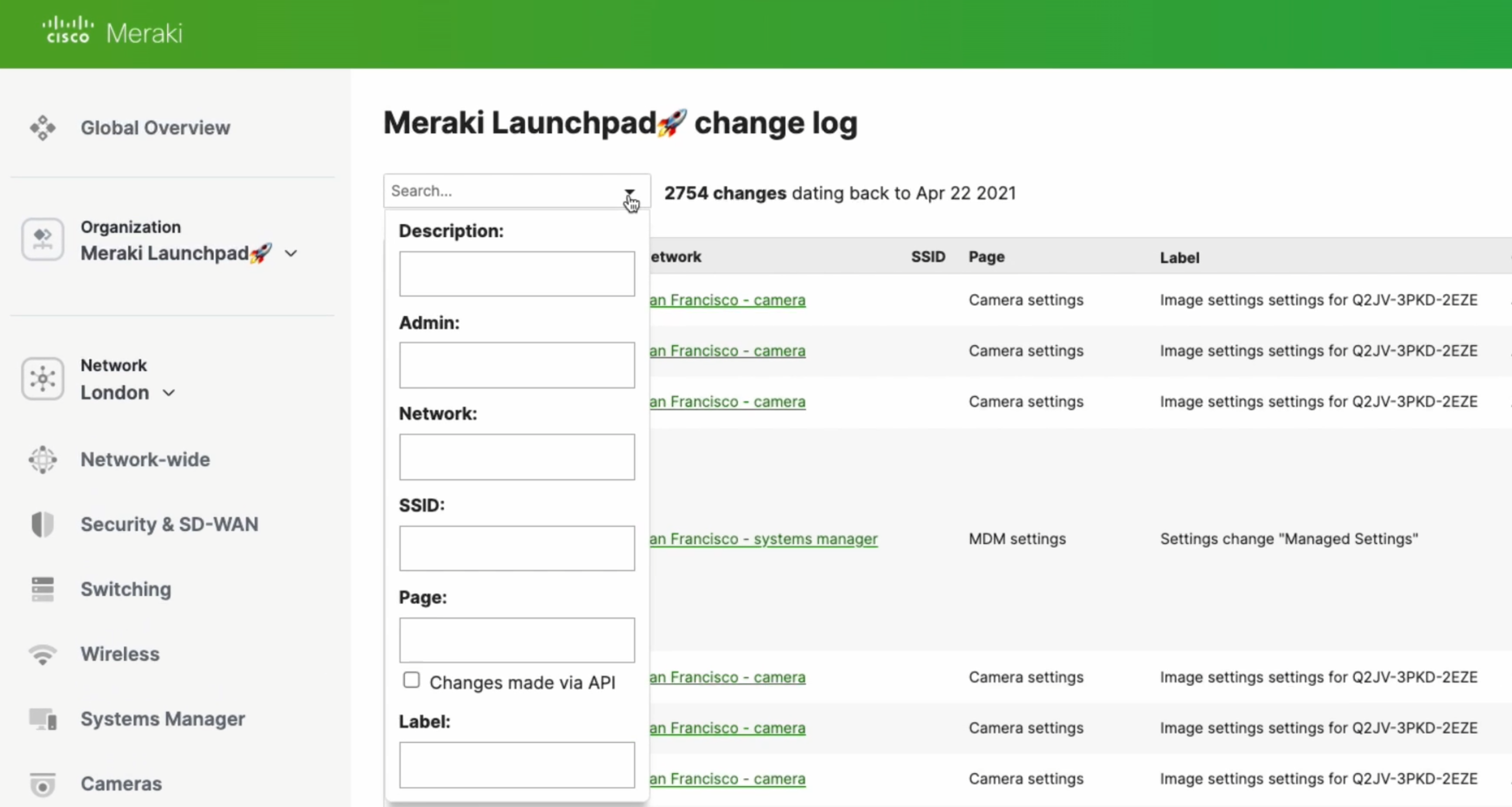 Meraki dashboard change log video