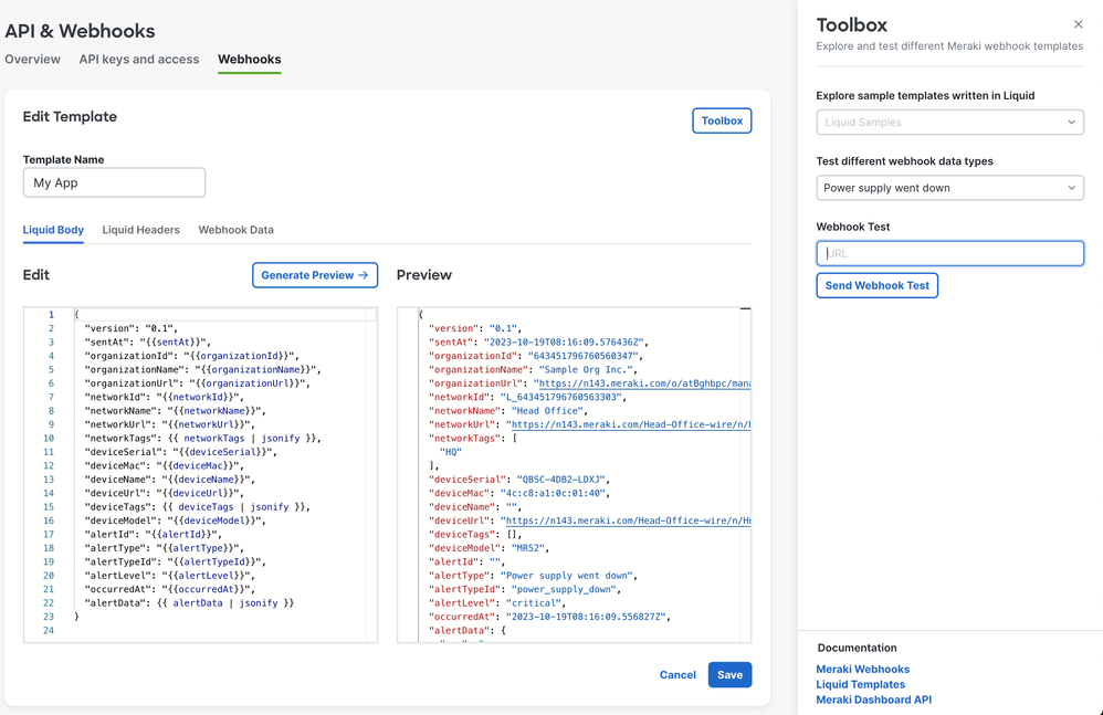 Webhook Template Editor