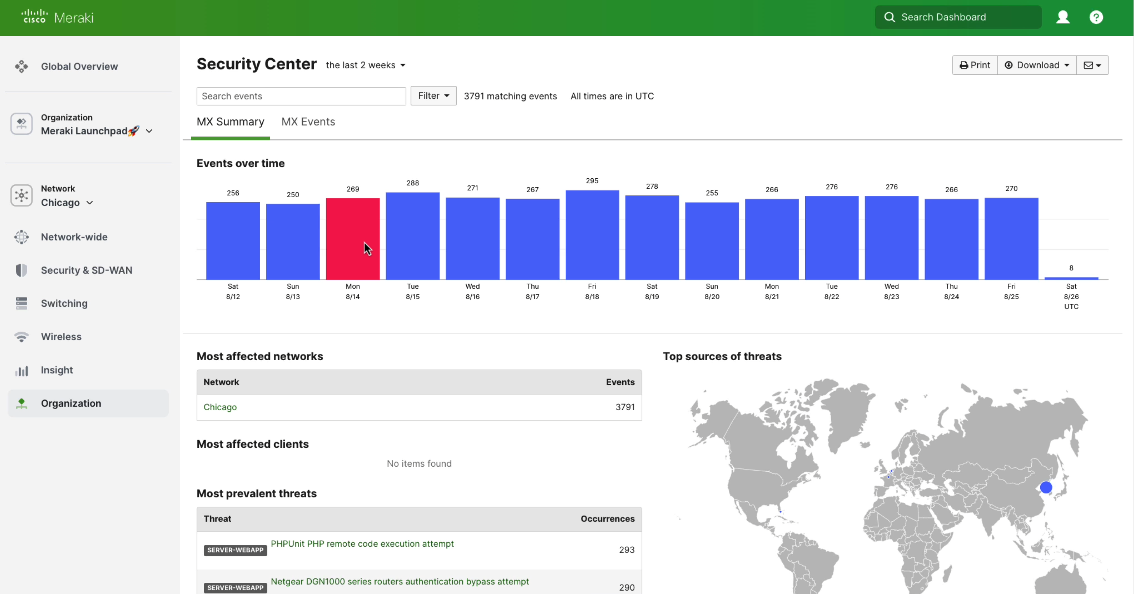 Video for the Security Center in the Meraki dashboard