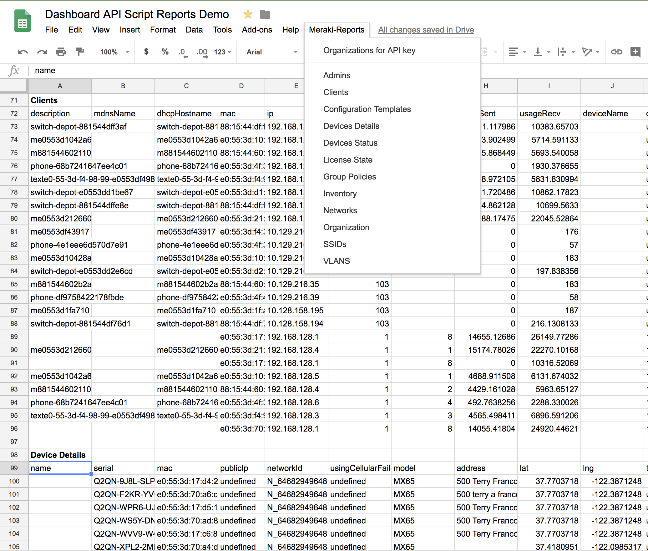 Meraki Dashboard Reports with Google Sheets The Meraki Community