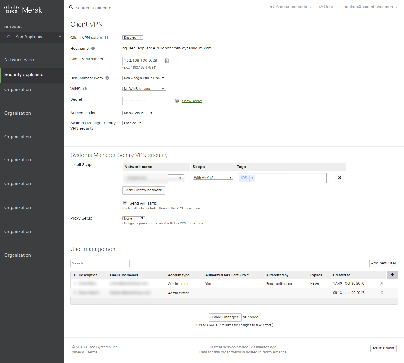 MX65 behind a Comcast Gateway Can't get Client VPN working