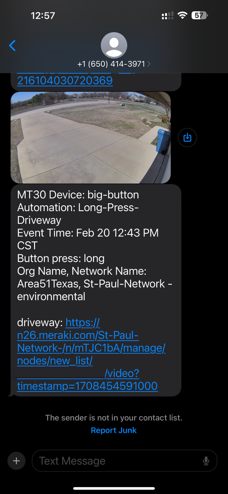 SMS Meraki Dashboard Message