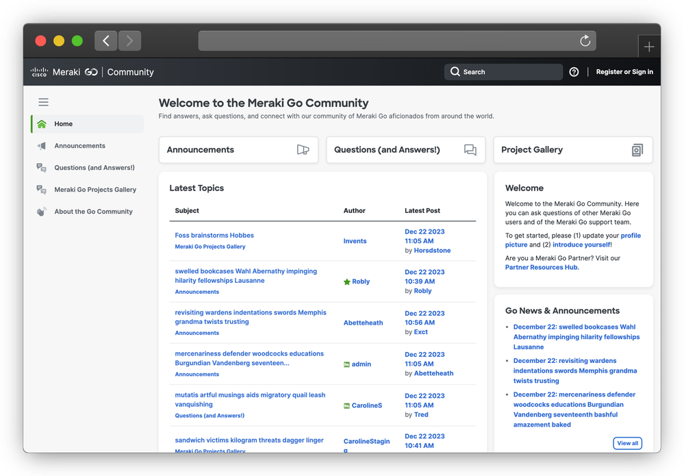 Updated look and feel on the Meraki Go Community home page