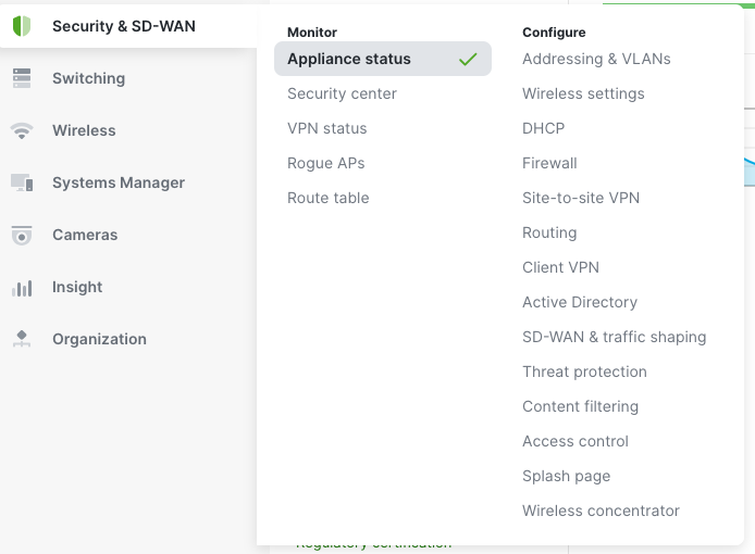 Solved: Re: Missing settings pages - The Meraki Community