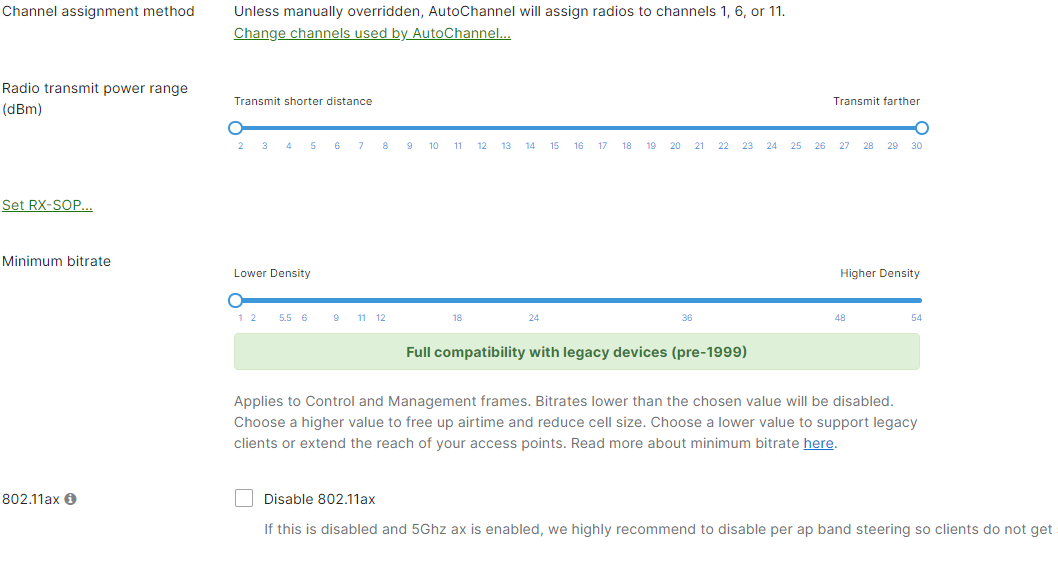 how chose the best config Minimum bitrate/Radio transmit power range