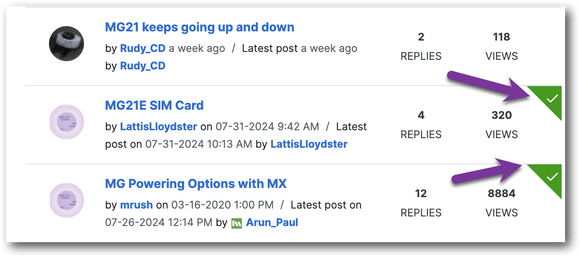 Threads that have been marked as "Solved" are indicated with a checkmark