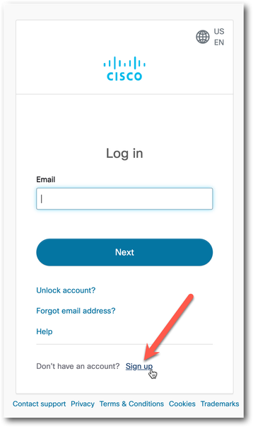 Click "Sign up" on the Log in screen