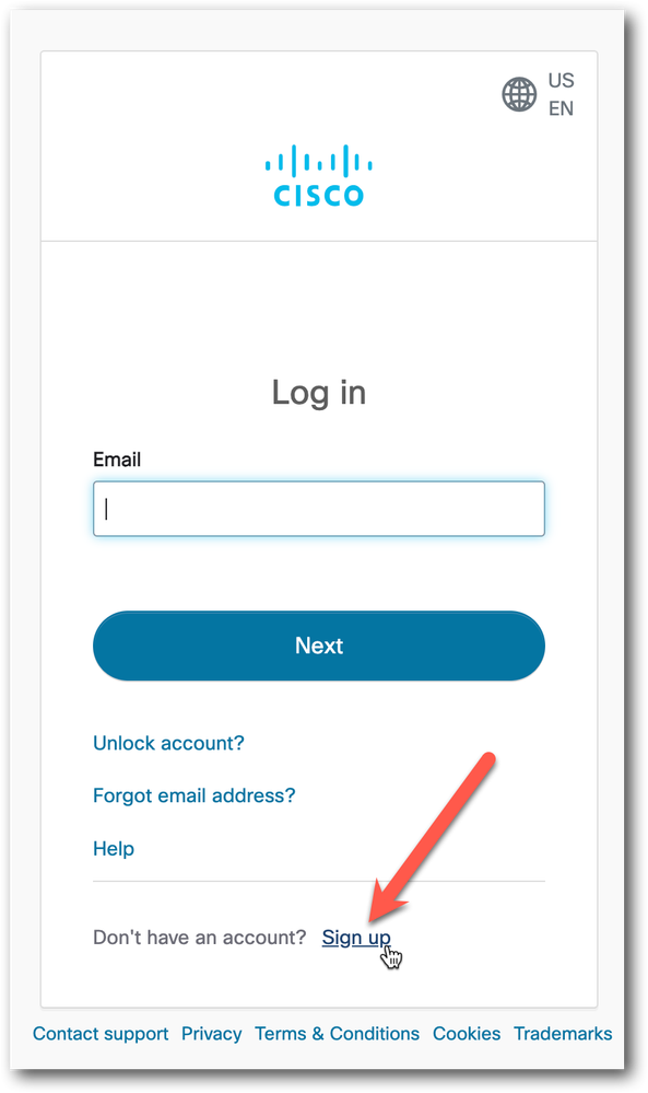 Click "Sign up" on the Log in screen
