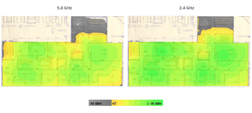 Predicted Signal Strength on 5.0 and 2.4 GHz Bands
