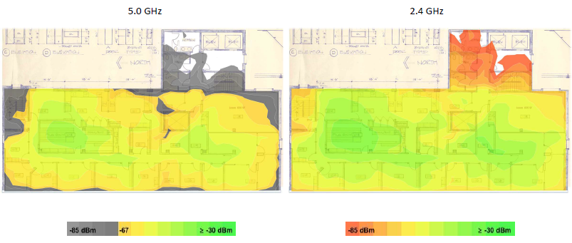 Predicted Secondary Signal Strength on 5.0 and 2.4 GHz Bands