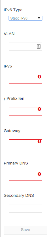 Static IPv6 Address Assignment menu