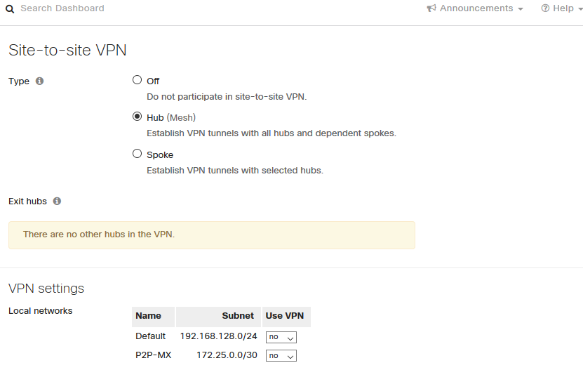 Solved: local Network on site to site VPN merak - The Meraki Community