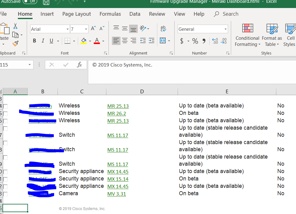 Export Firmware Verions Table? - The Meraki Community