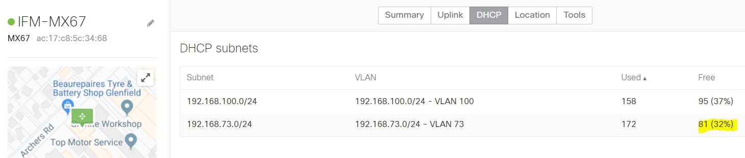DHCP Exhaustion - where to view in the Meraki Dashboard and how to