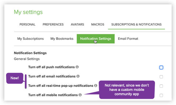 Notification settings screen