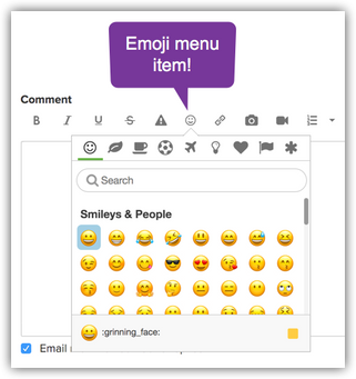 Emoji menu available from the toolbar